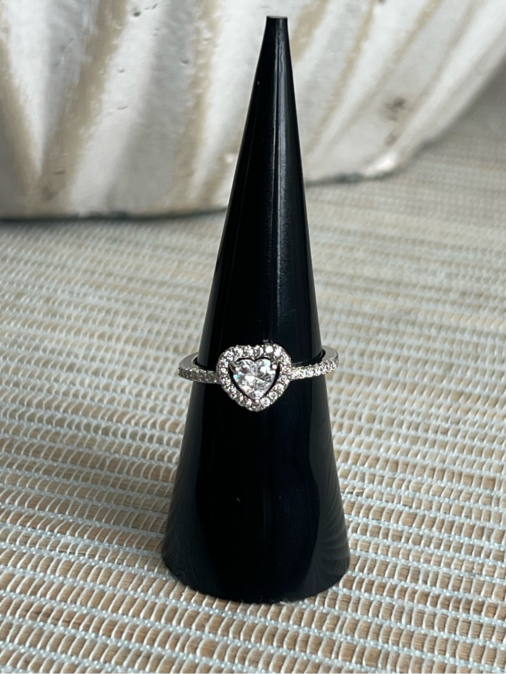 Adjustable Heart Halo Cubic Zirconia Silver Ring